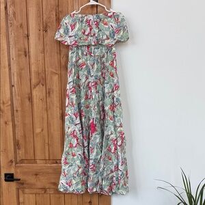 Off-Shoulder Floral Maxi Dress in Sage and Pink